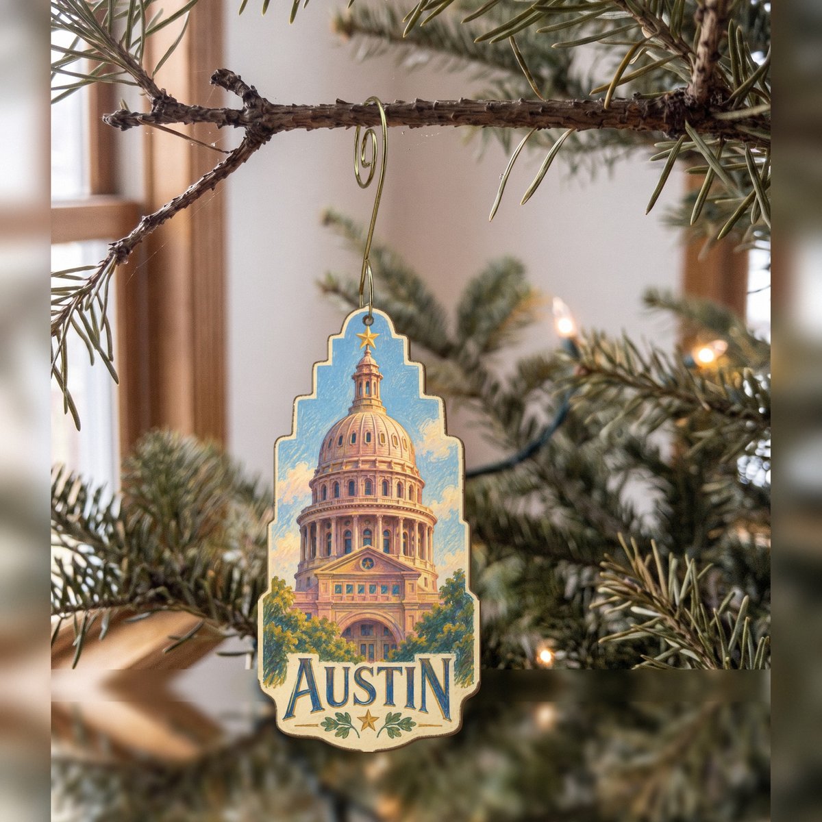 She's Choosing Austin Ornament | Colored Pencil over Gouache | S370-O