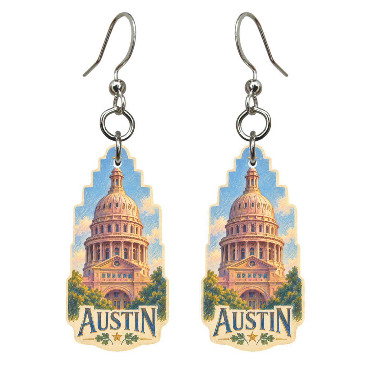 She's Choosing Austin Earrings | Colored Pencil over Gouache | S370