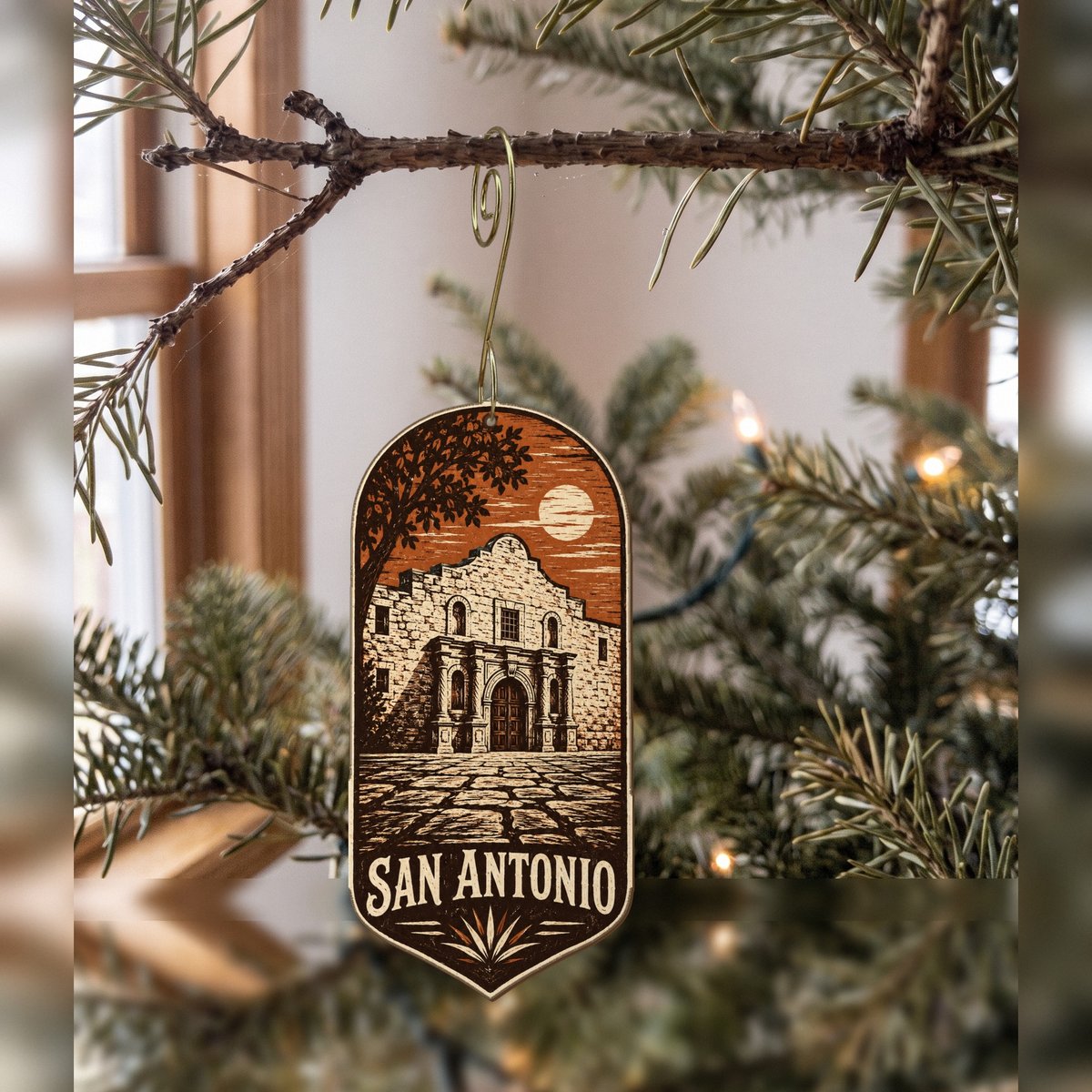 She's Choosing San Antonio Ornament | Woodcut | S376-O