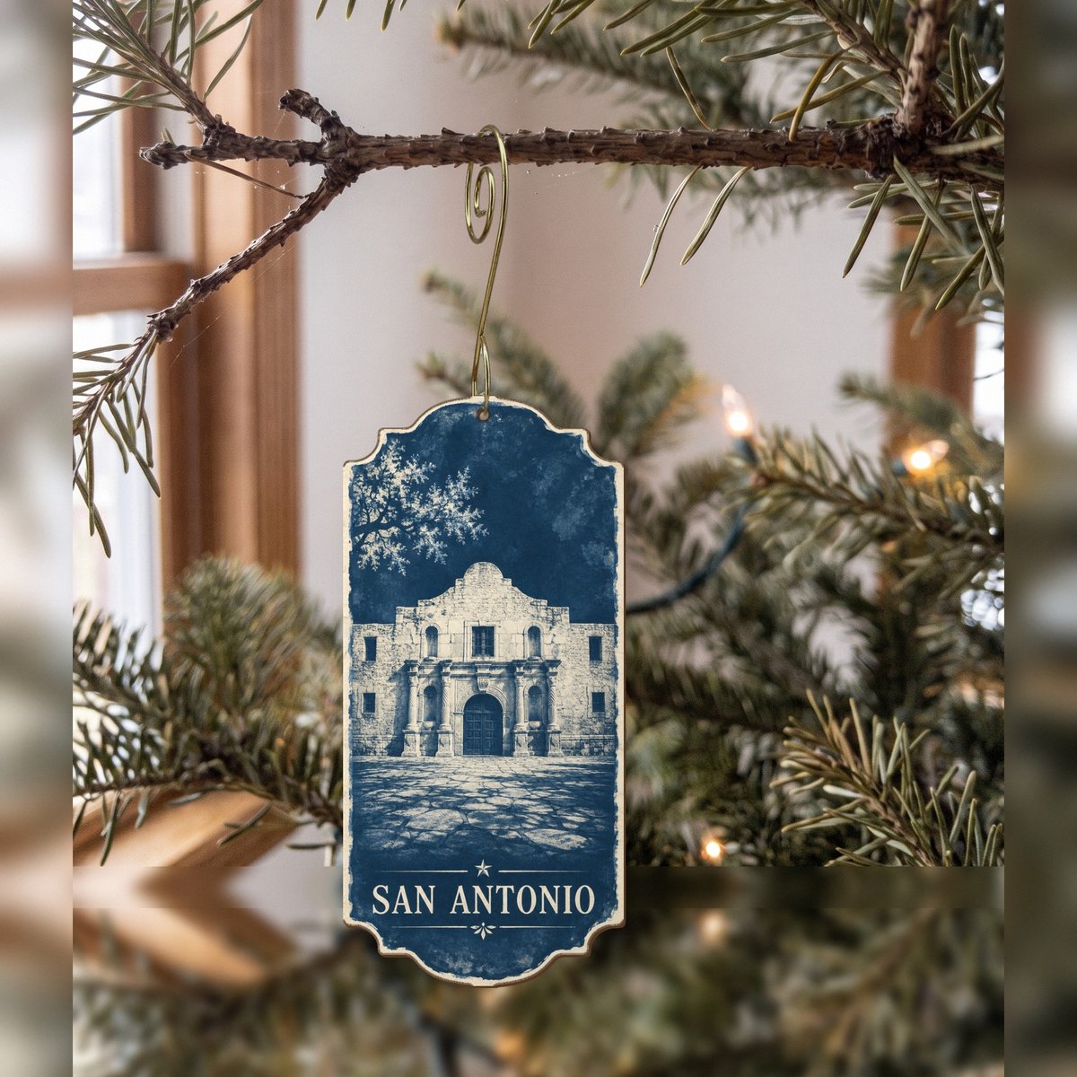 She's Choosing San Antonio Ornament | Cyanotype-Inspired | S377-O