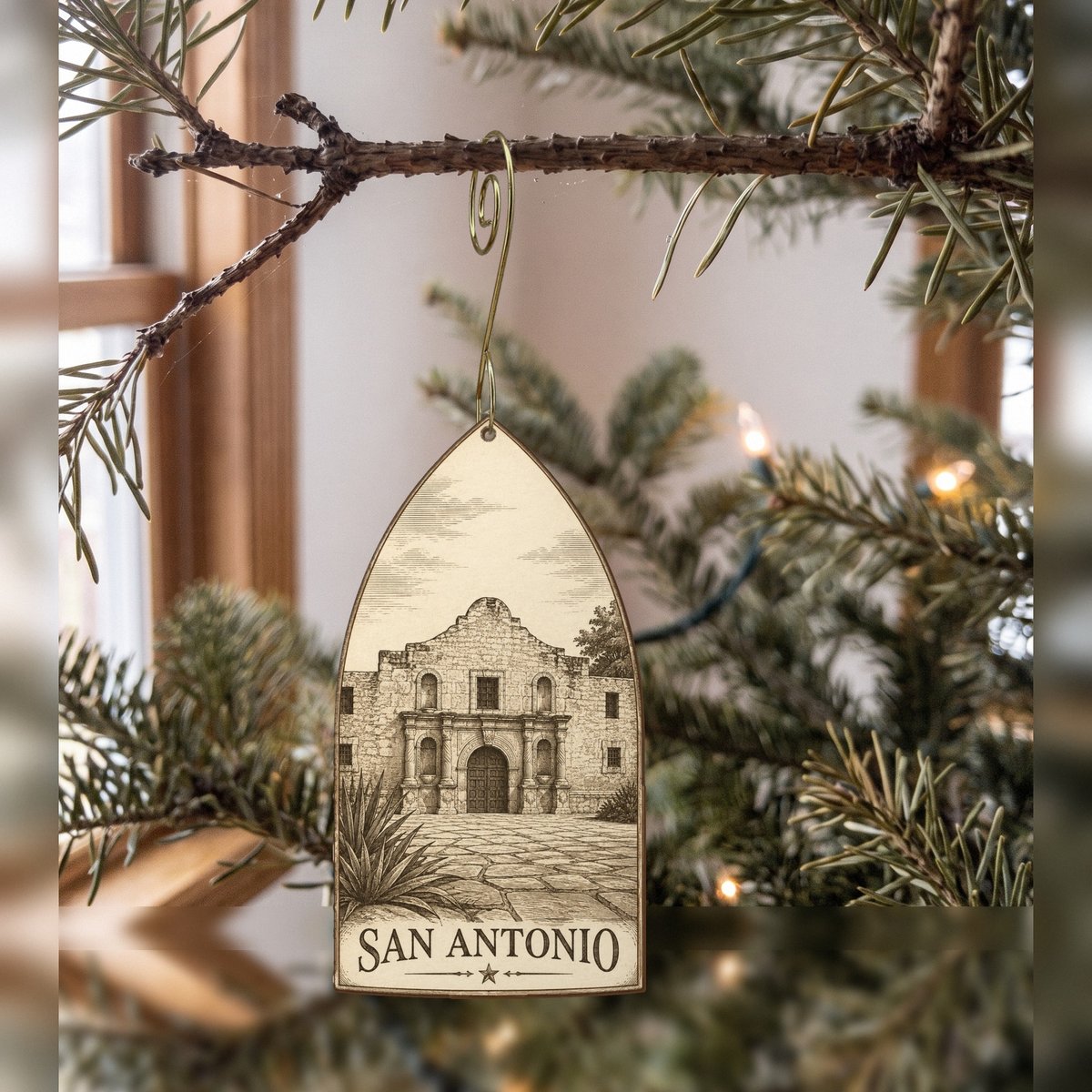 She's Choosing San Antonio Ornament | Etching-Inspired Linework | S378-O