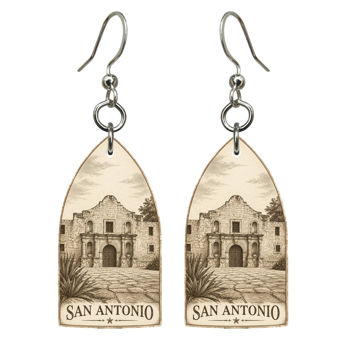 She's Choosing San Antonio Earrings | Etching-Inspired Linework | S378