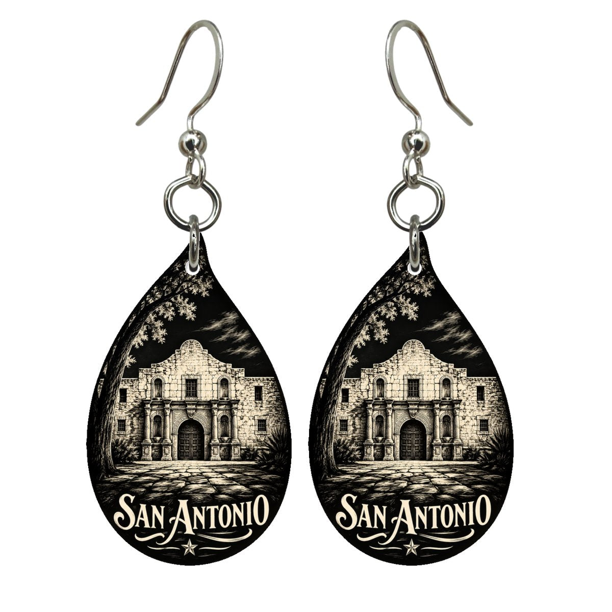 She's Choosing San Antonio Earrings | Scratchboard | S380
