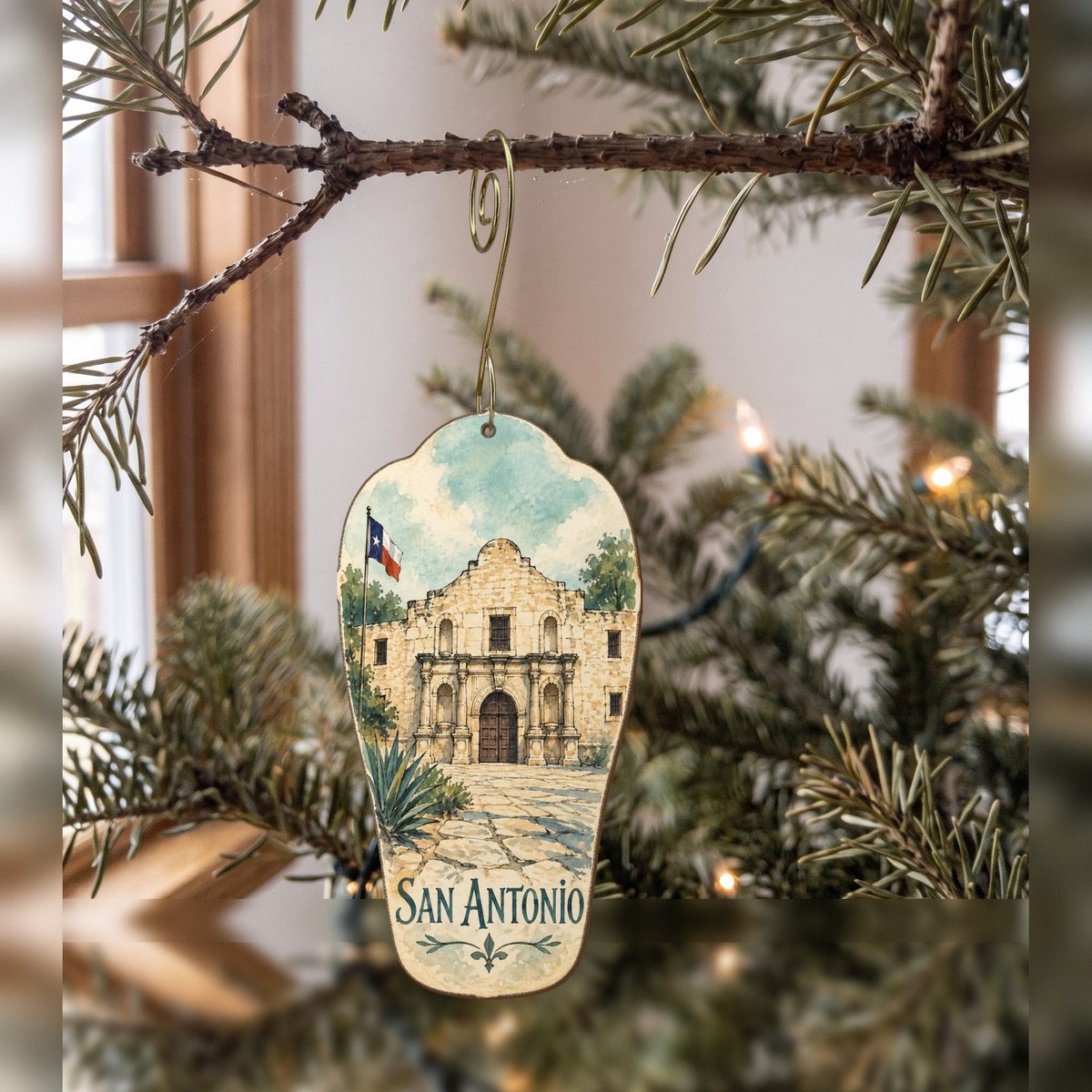 She's Choosing San Antonio Ornament | Pen and Watercolor Wash | S383-O