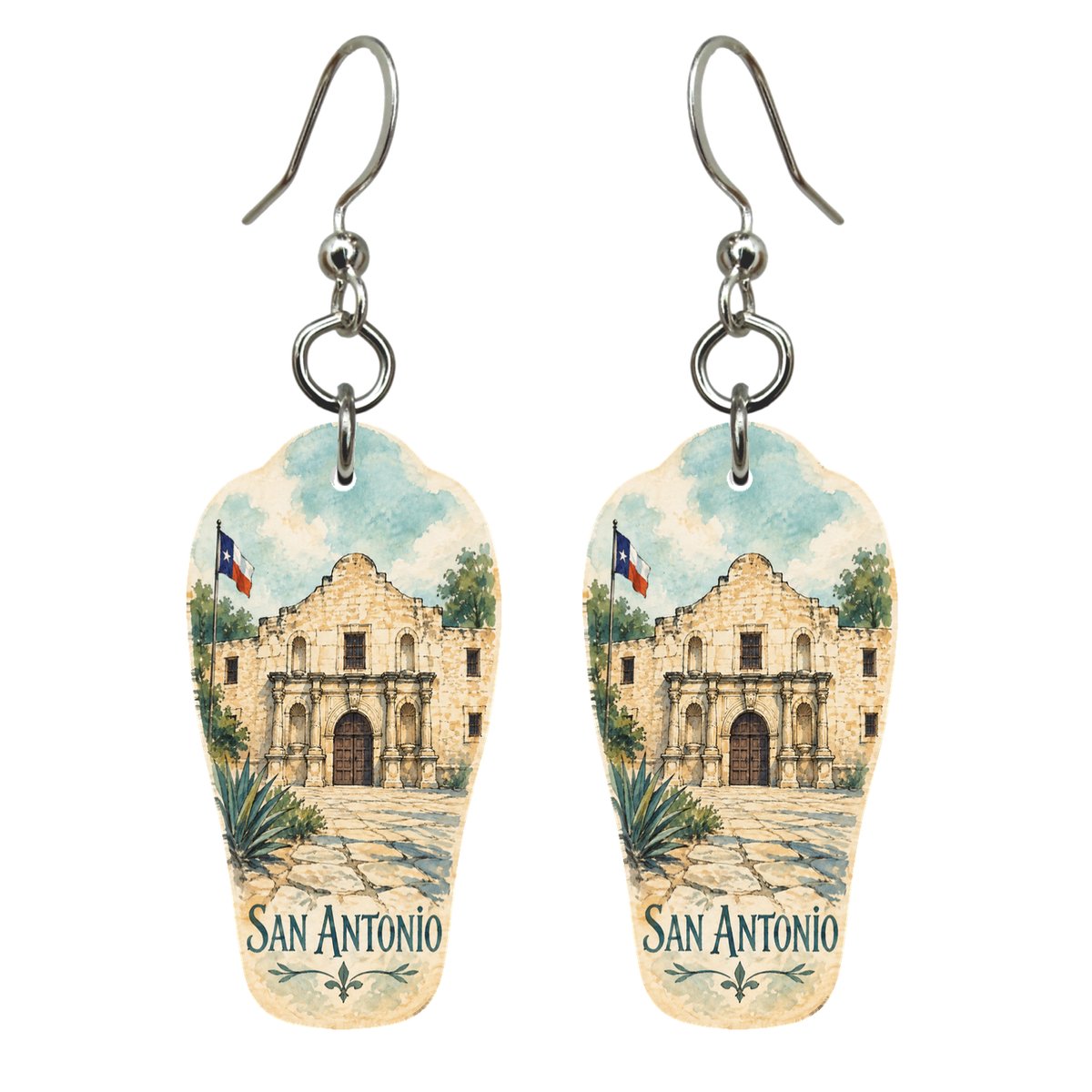 She's Choosing San Antonio Earrings | Pen and Watercolor Wash | S383