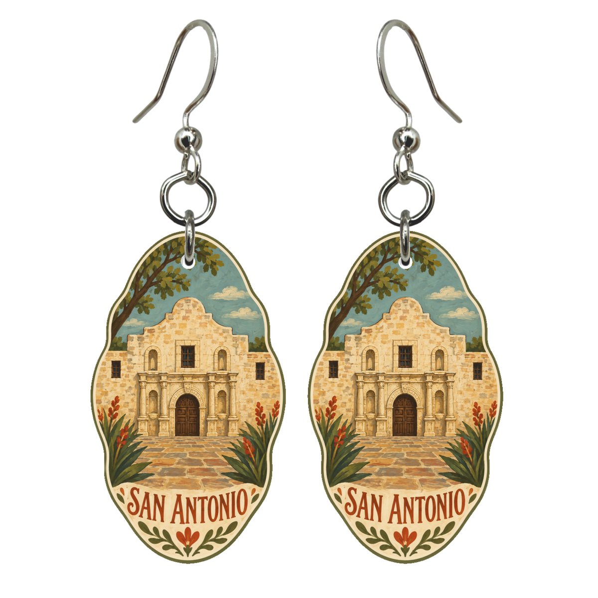 She's Choosing San Antonio Earrings | Naive Folk Painting | S384