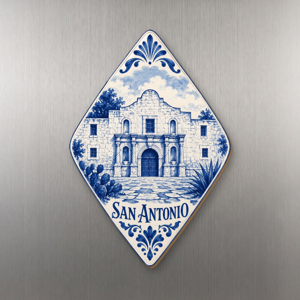 She's Choosing San Antonio Magnet | Blue-And-White Ceramic Illustration | S385-M