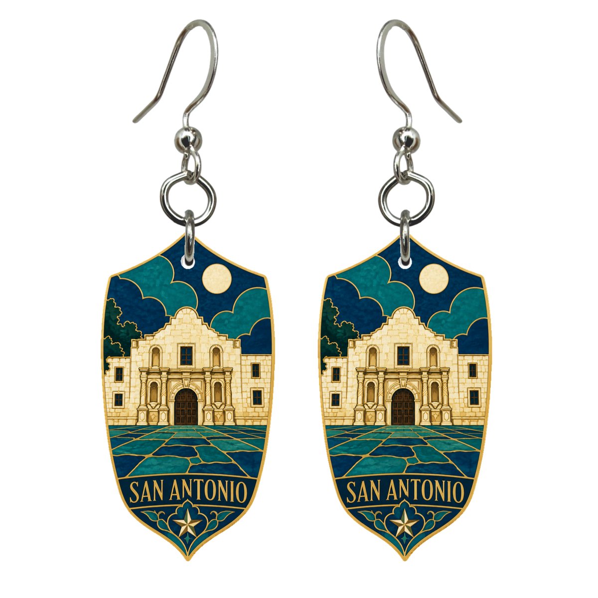She's Choosing San Antonio Earrings | Cloisonné-Inspired Graphic | S386
