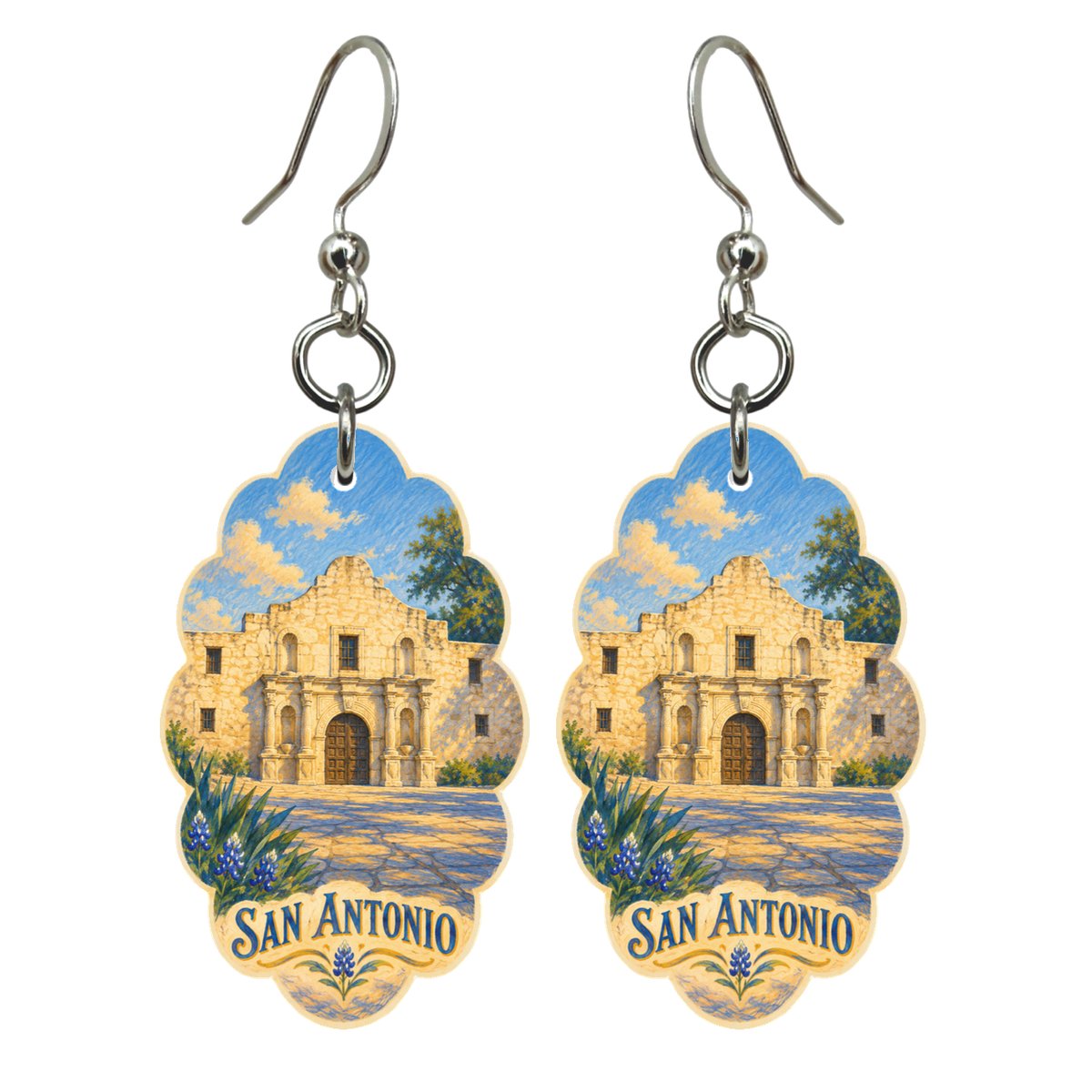 She's Choosing San Antonio Earrings | Colored Pencil over Gouache | S388