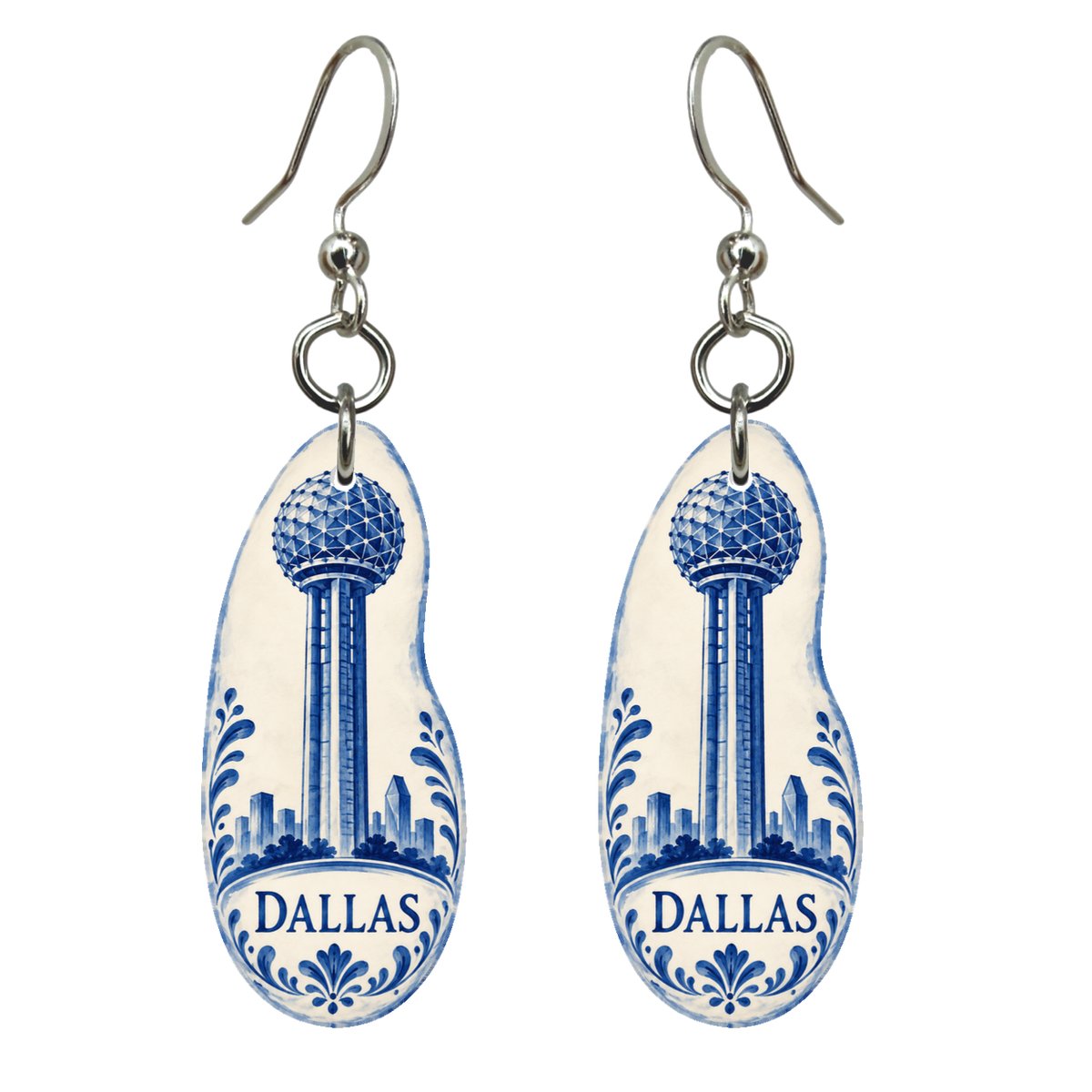 She's Choosing Dallas Earrings | Blue-And-White Ceramic Illustration | S403