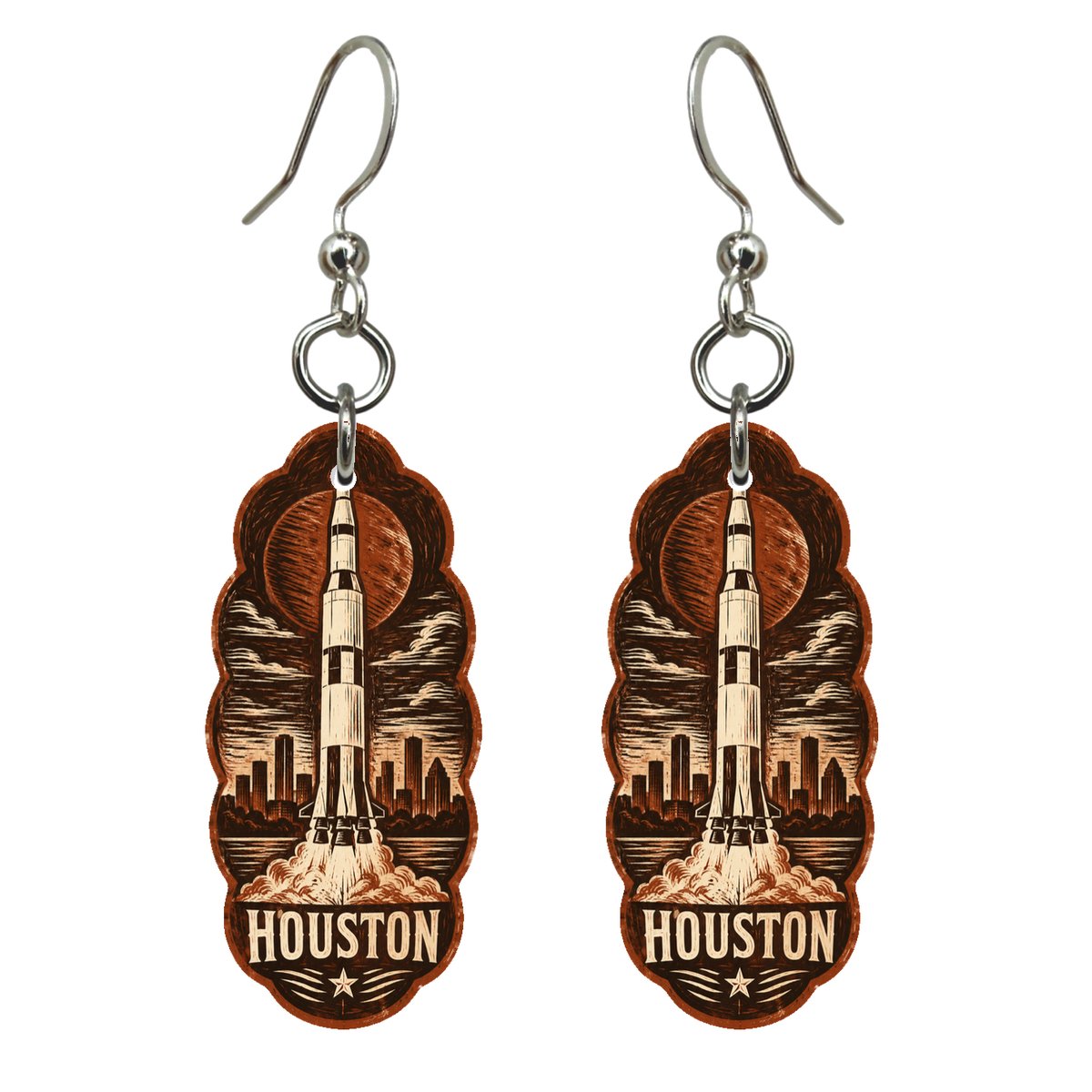 She's Choosing Houston Earrings | Woodcut | S412