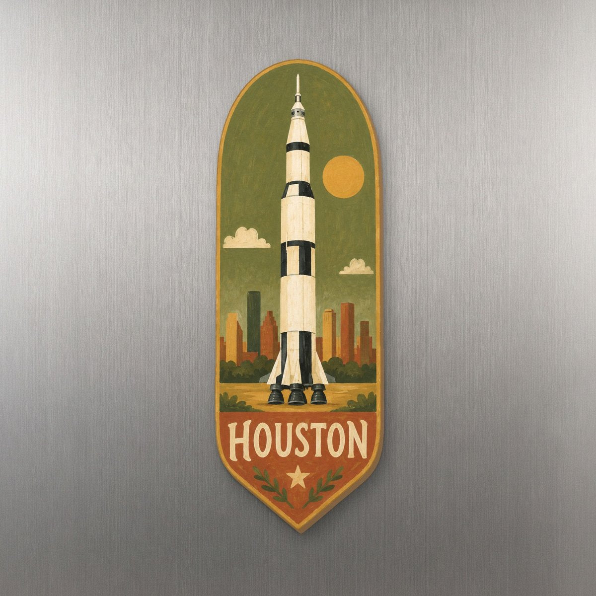 She's Choosing Houston Magnet | Naive Folk Painting | S420-M