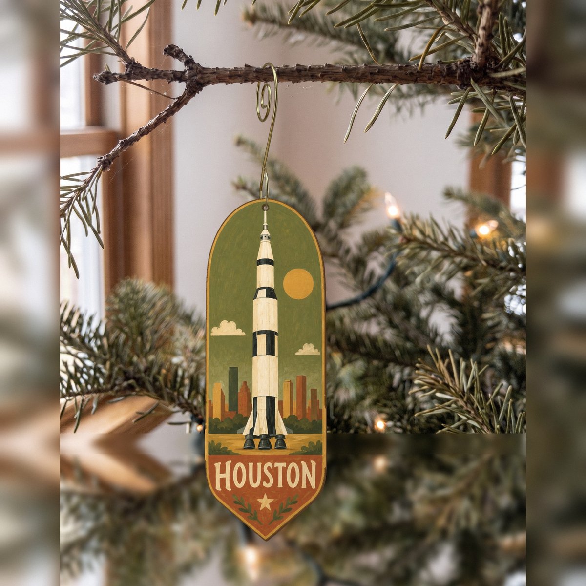 She's Choosing Houston Ornament | Naive Folk Painting | S420-O