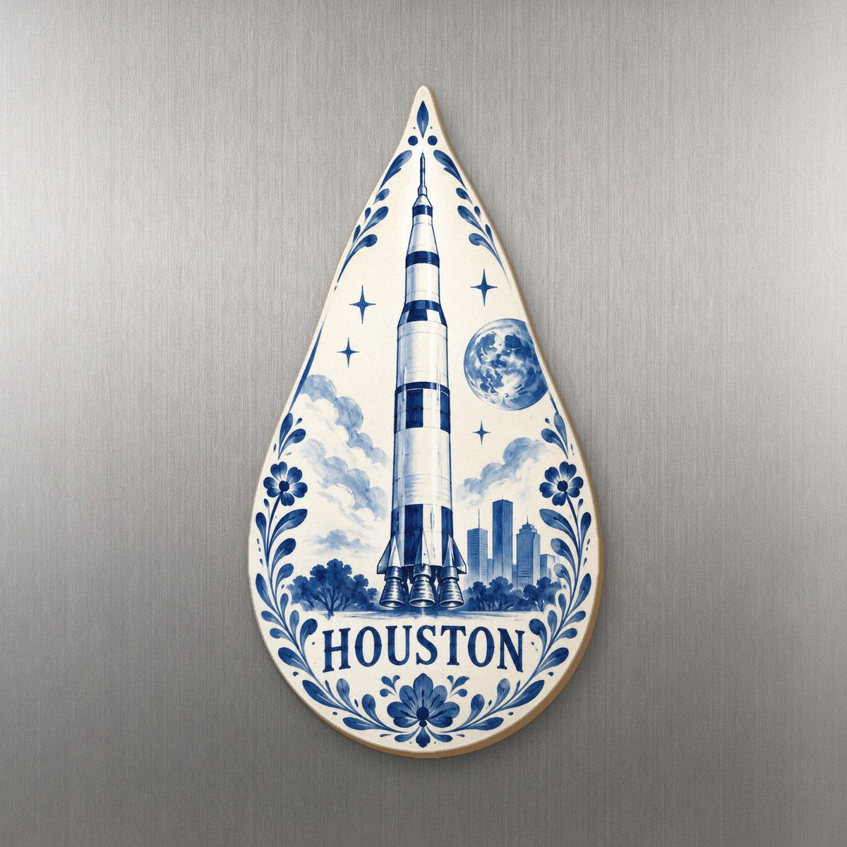 She's Choosing Houston Magnet | Blue-And-White Ceramic Illustration | S421-M
