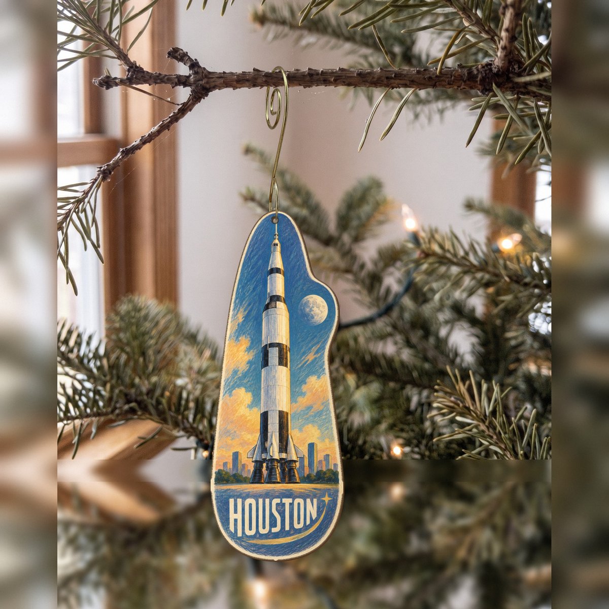 She's Choosing Houston Ornament | Colored Pencil over Gouache | S424-O