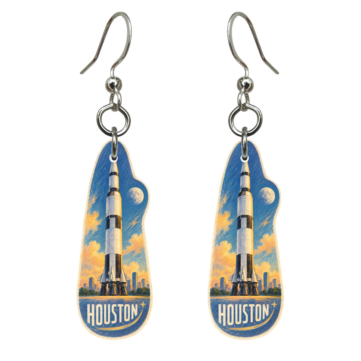 She's Choosing Houston Earrings | Colored Pencil over Gouache | S424