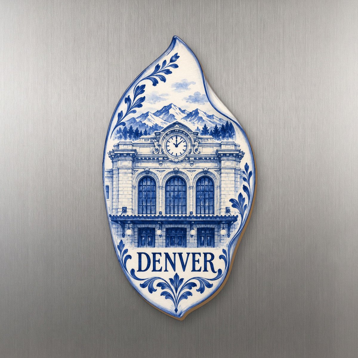 She's Choosing Denver Magnet | Blue-And-White Ceramic Illustration | S439-M