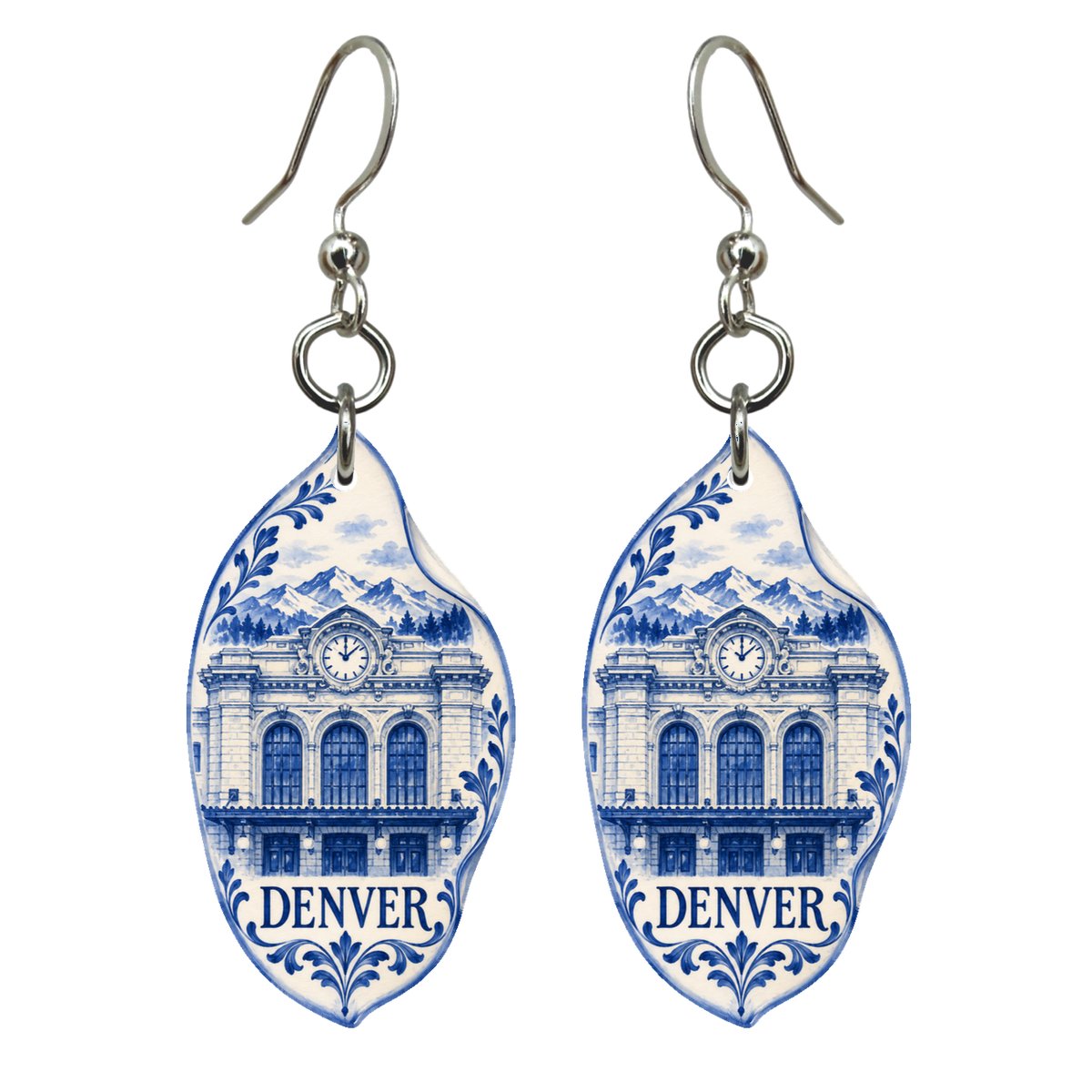 She's Choosing Denver Earrings | Blue-And-White Ceramic Illustration | S439