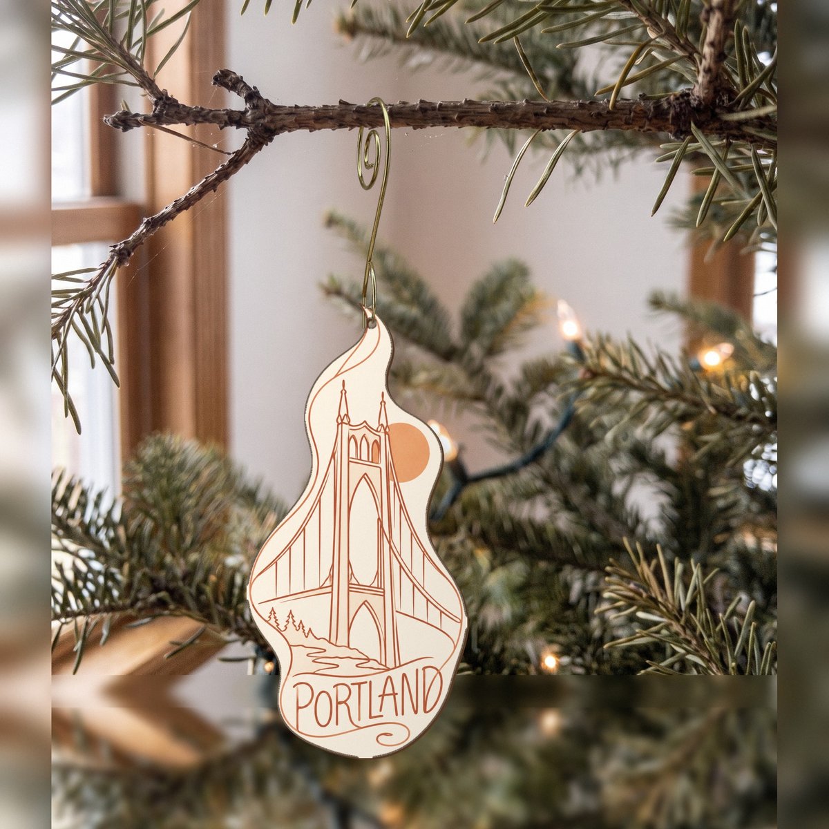 She's Choosing Portland, Oregon Ornament | Continuous-Line Drawing | S444-O