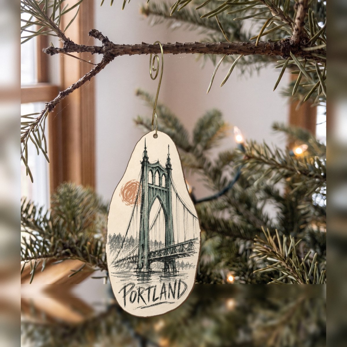 She's Choosing Portland, Oregon Ornament | Loose Contour Sketch | S445-O