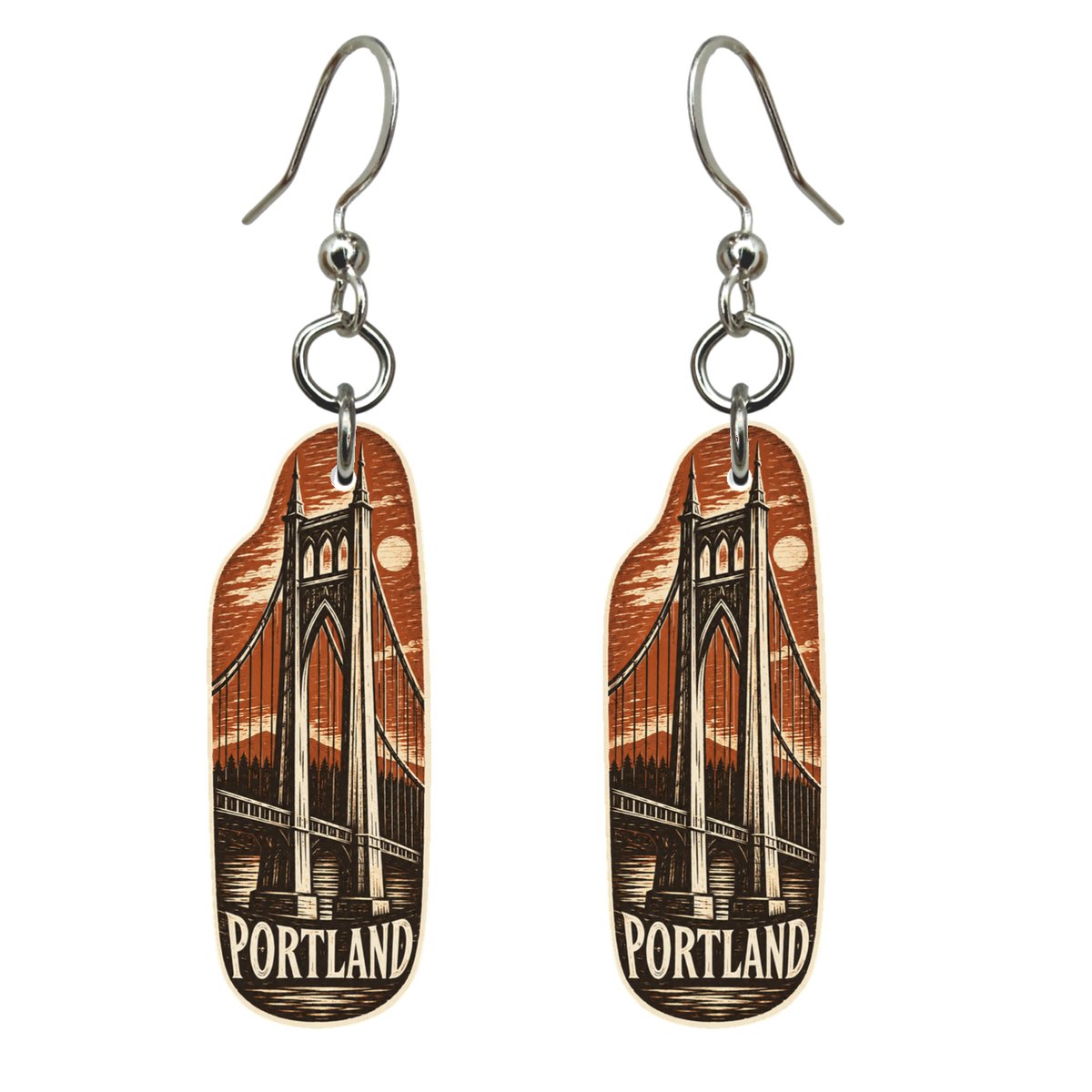 She's Choosing Portland, Oregon Earrings | Woodcut | S448