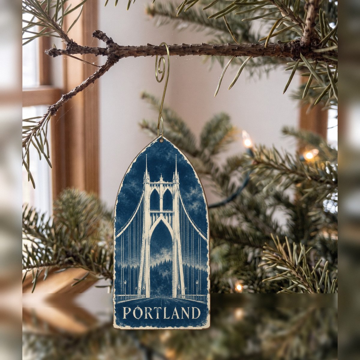 She's Choosing Portland, Oregon Ornament | Cyanotype-Inspired | S449-O