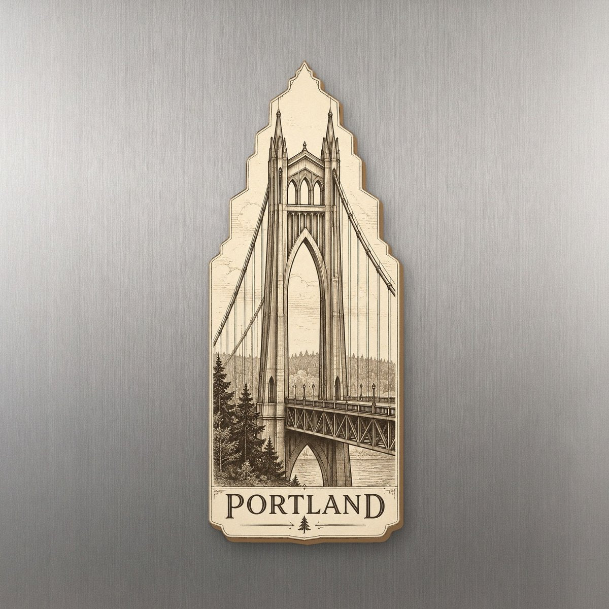 She's Choosing Portland, Oregon Magnet | Etching-Inspired Linework | S450-M