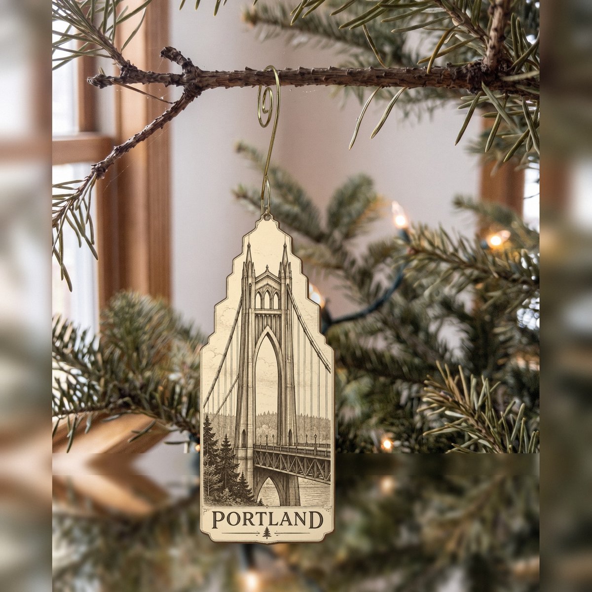 She's Choosing Portland, Oregon Ornament | Etching-Inspired Linework | S450-O