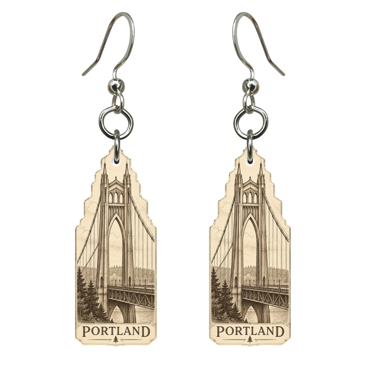She's Choosing Portland, Oregon Earrings | Etching-Inspired Linework | S450