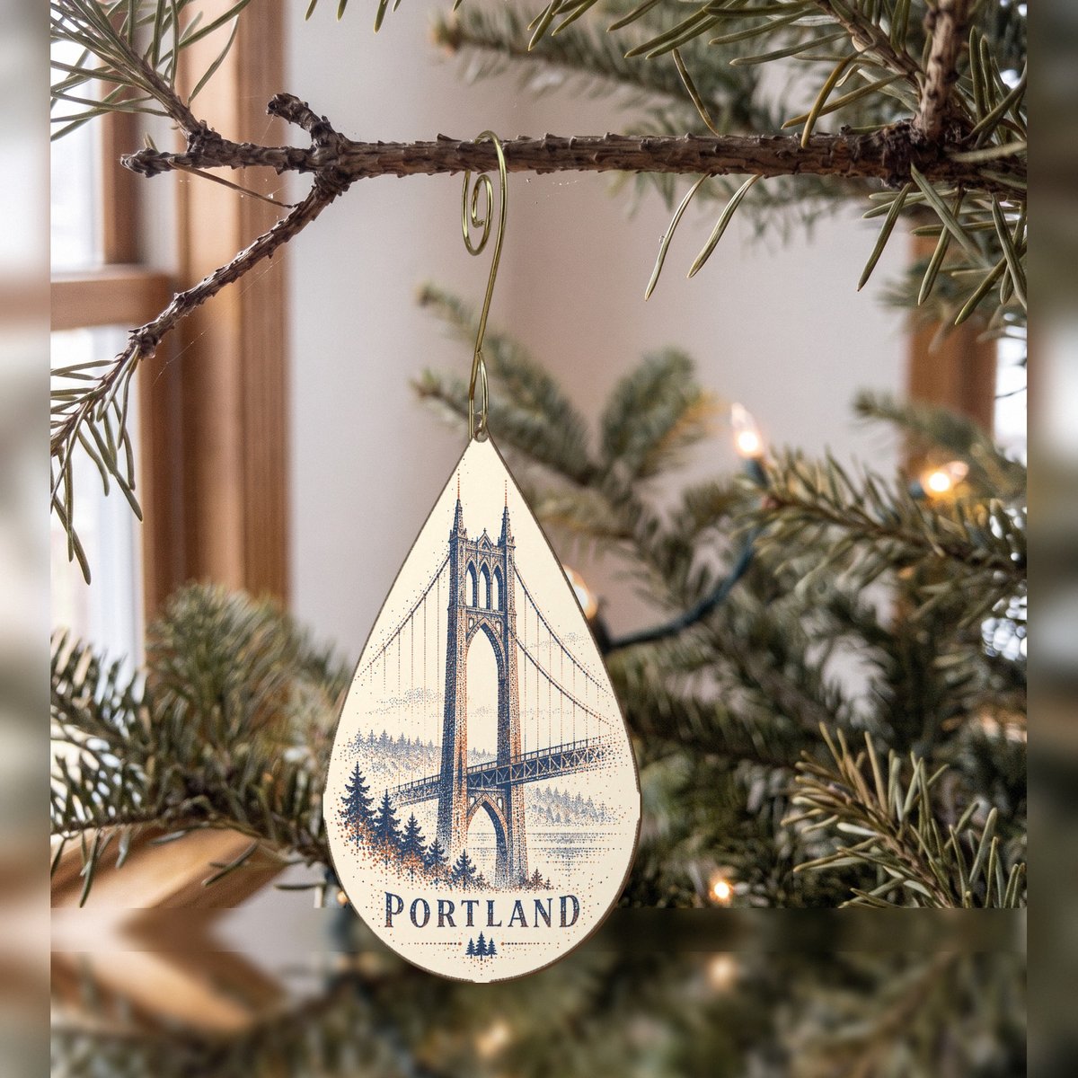 She's Choosing Portland, Oregon Ornament | Sparse Pointillism | S451-O