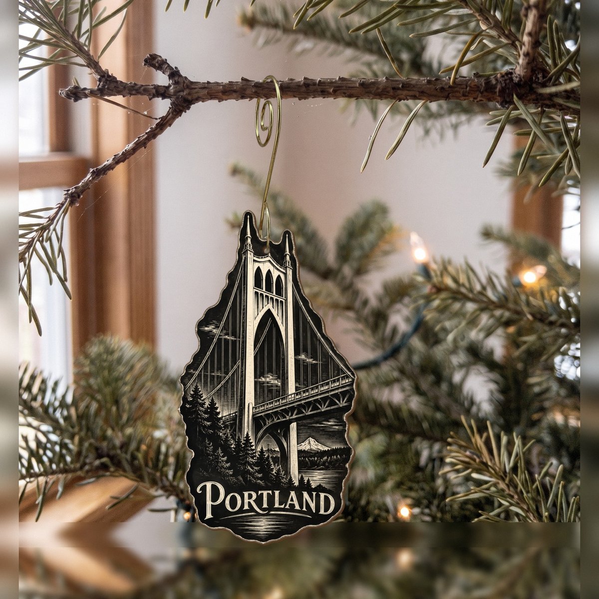 She's Choosing Portland, Oregon Ornament | Scratchboard | S452-O