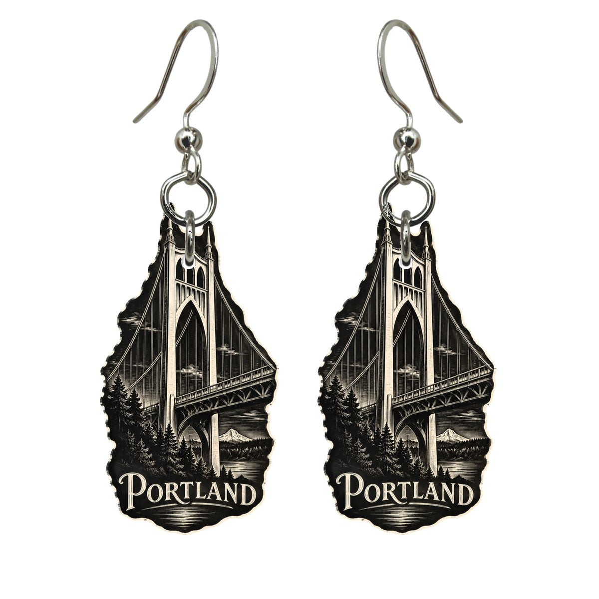She's Choosing Portland, Oregon Earrings | Scratchboard | S452