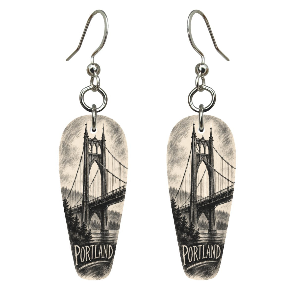 She's Choosing Portland, Oregon Earrings | Charcoal Gesture | S453