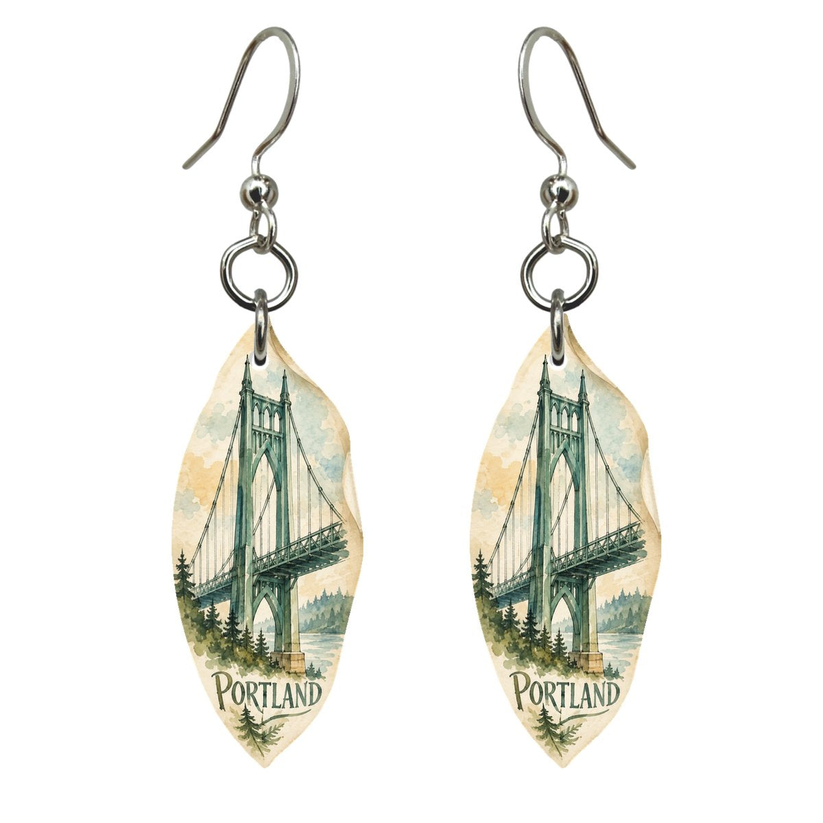 She's Choosing Portland, Oregon Earrings | Pen and Watercolor Wash | S455