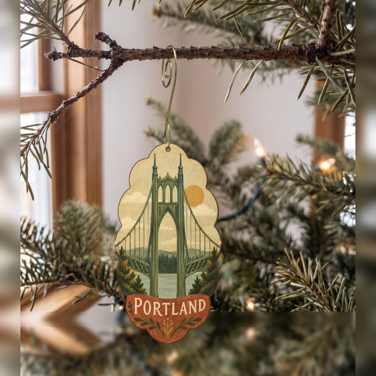 She's Choosing Portland, Oregon Ornament | Naive Folk Painting | S456-O