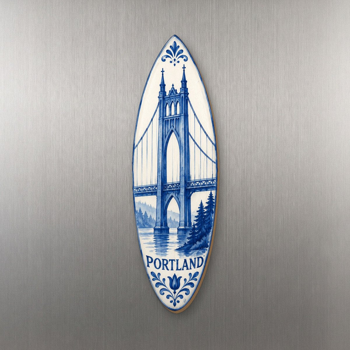 She's Choosing Portland, Oregon Magnet | Blue-And-White Ceramic Illustration | S457-M