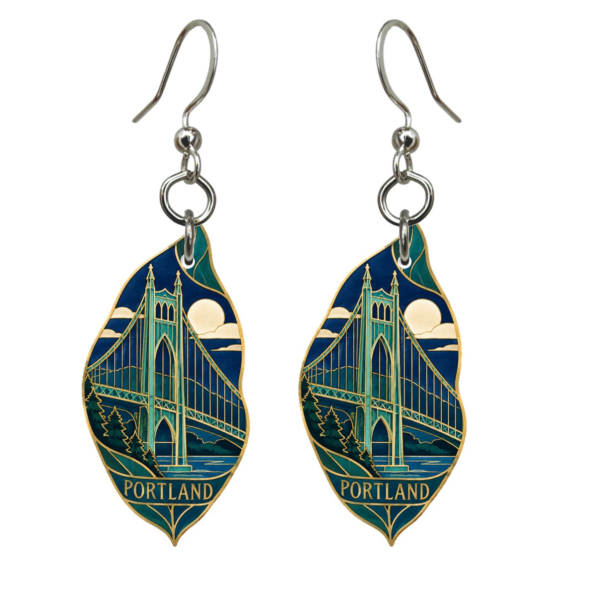 She's Choosing Portland, Oregon Earrings | Cloisonné-Inspired Graphic | S458
