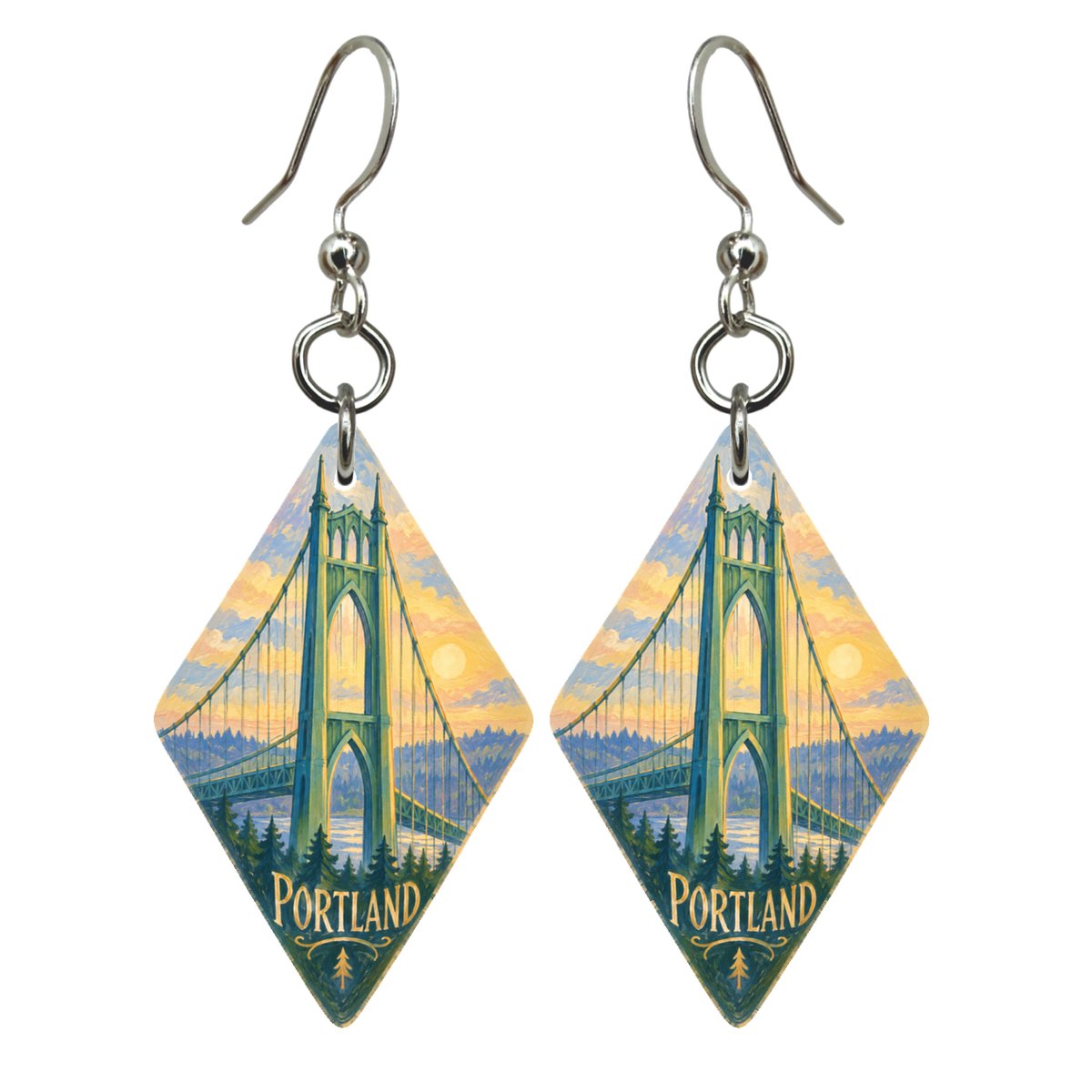 She's Choosing Portland, Oregon Earrings | Colored Pencil over Gouache | S460
