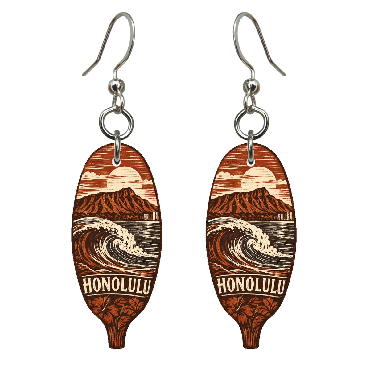 She's Choosing Honolulu Earrings | Woodcut | S466