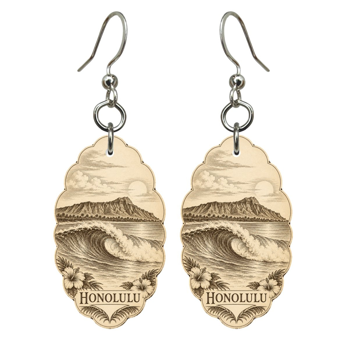 She's Choosing Honolulu Earrings | Etching-Inspired Linework | S468