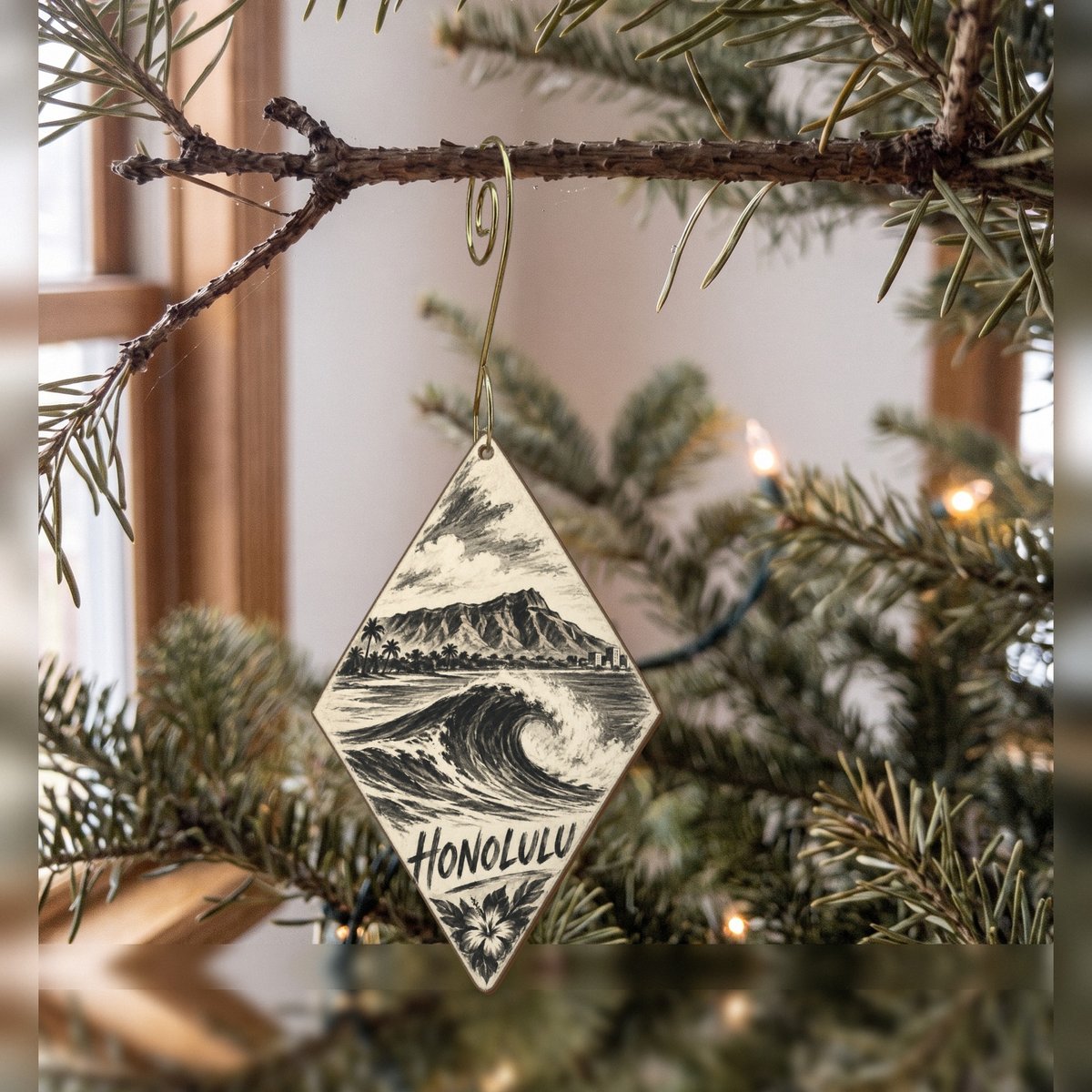 She's Choosing Honolulu Ornament | Charcoal Gesture | S471-O