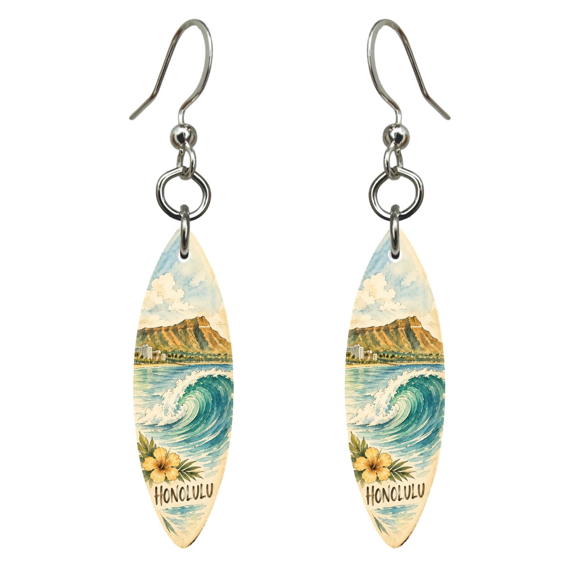 She's Choosing Honolulu Earrings | Pen and Watercolor Wash | S473