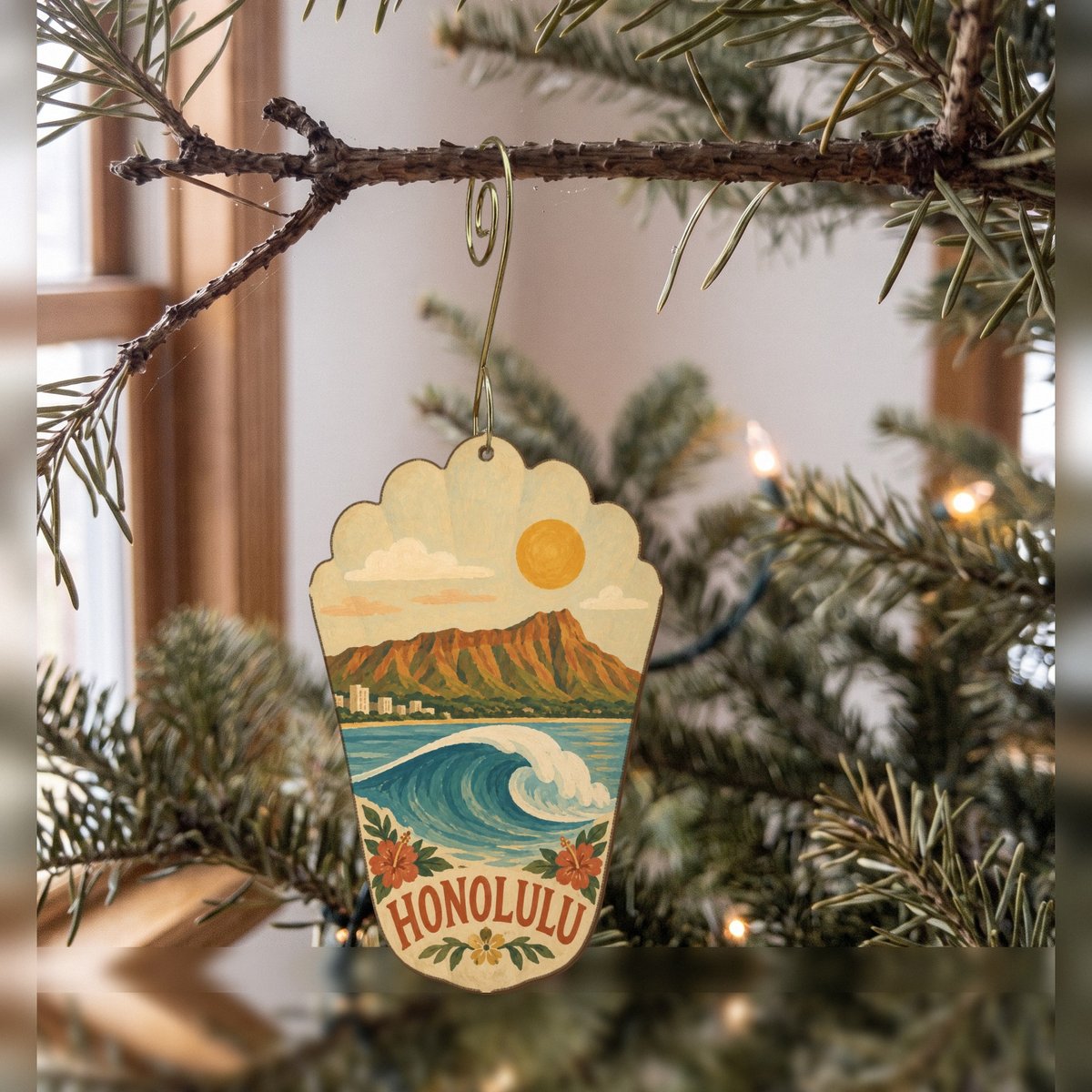 She's Choosing Honolulu Ornament | Naive Folk Painting | S474-O