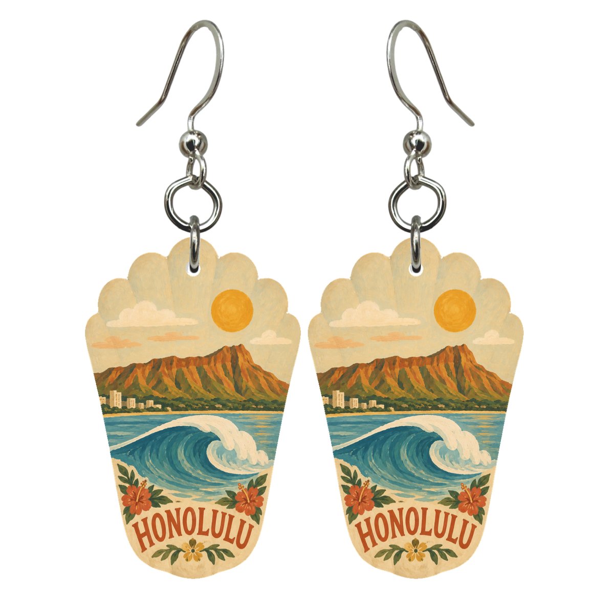 She's Choosing Honolulu Earrings | Naive Folk Painting | S474