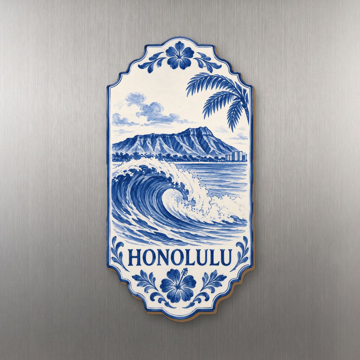 She's Choosing Honolulu Magnet | Blue-And-White Ceramic Illustration | S475-M