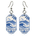 She's Choosing Honolulu Earrings | Blue-And-White Ceramic Illustration | S475
