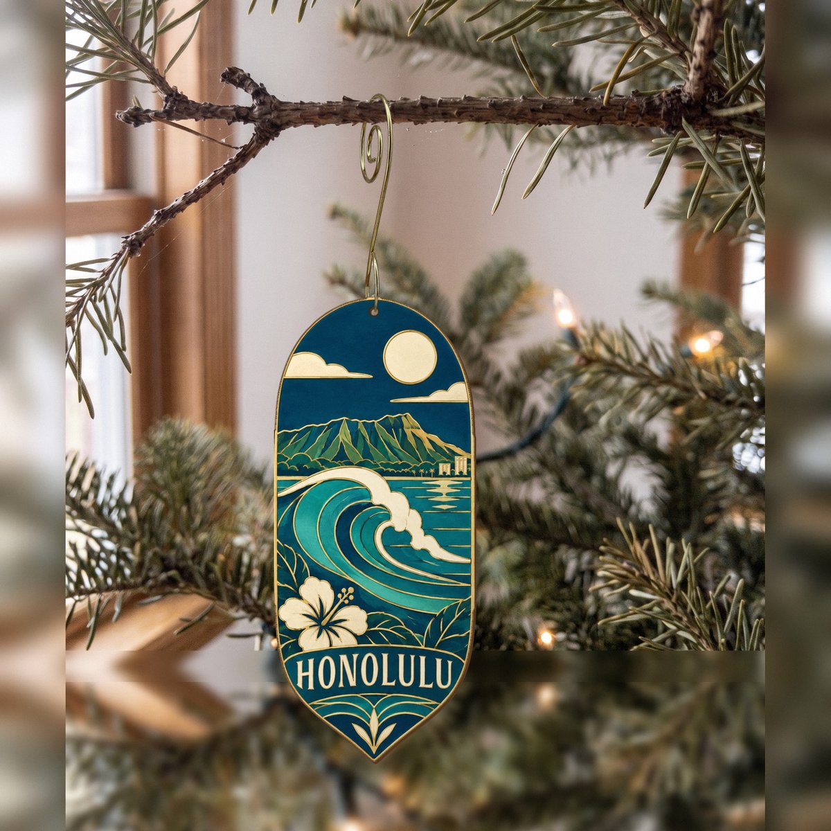 She's Choosing Honolulu Ornament | Cloisonné-Inspired Graphic | S476-O