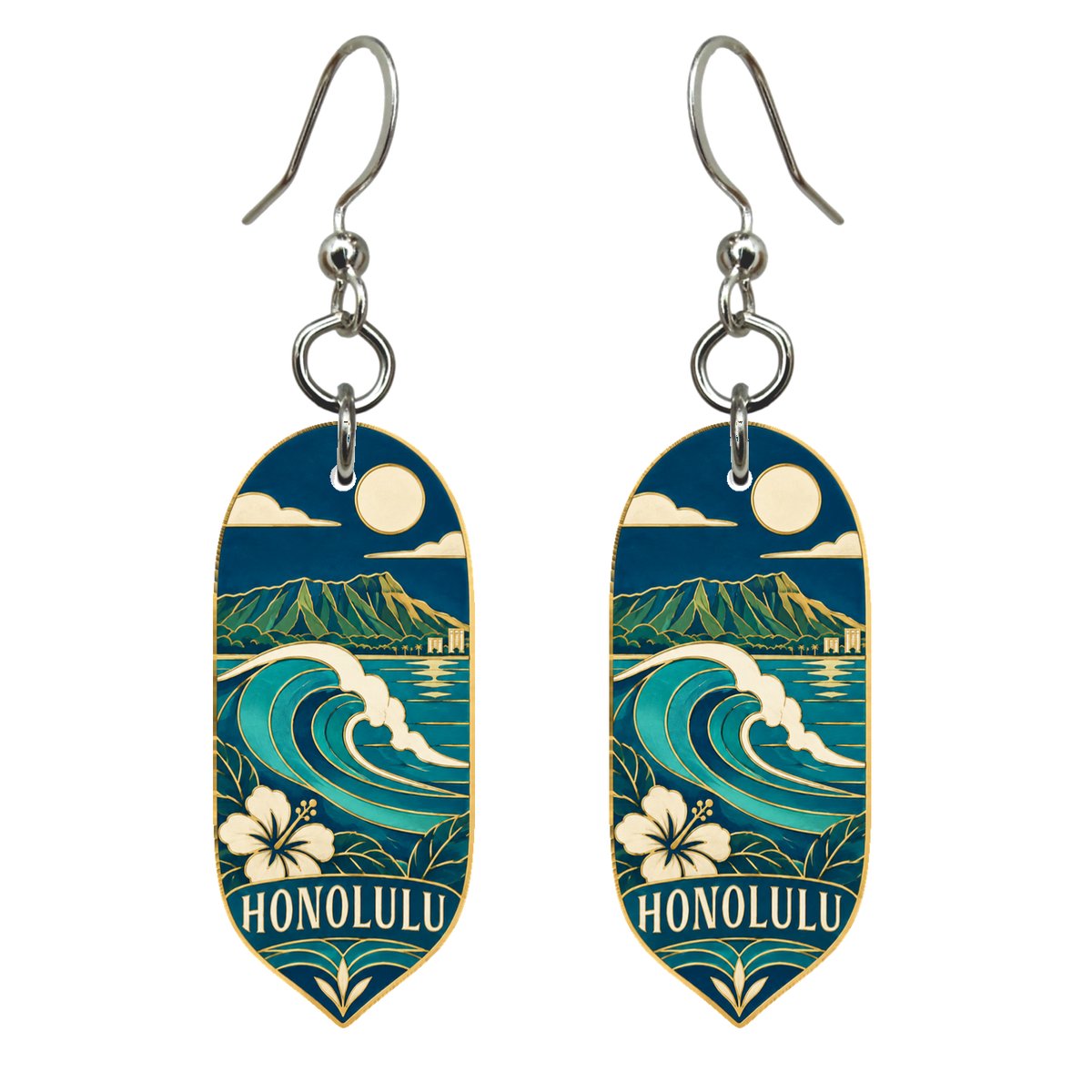 She's Choosing Honolulu Earrings | Cloisonné-Inspired Graphic | S476