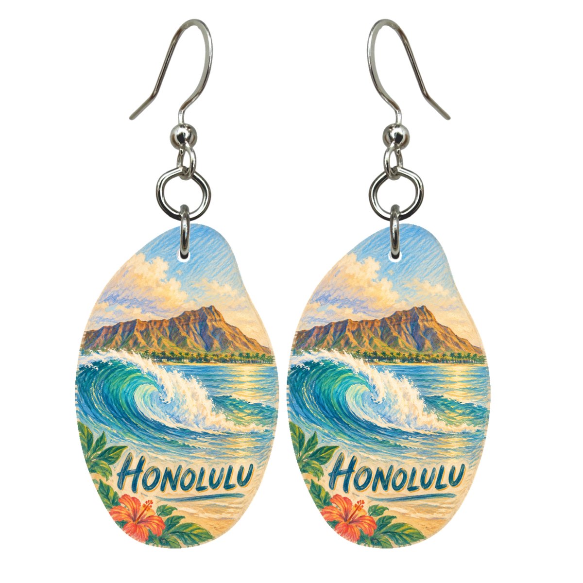She's Choosing Honolulu Earrings | Colored Pencil over Gouache | S478