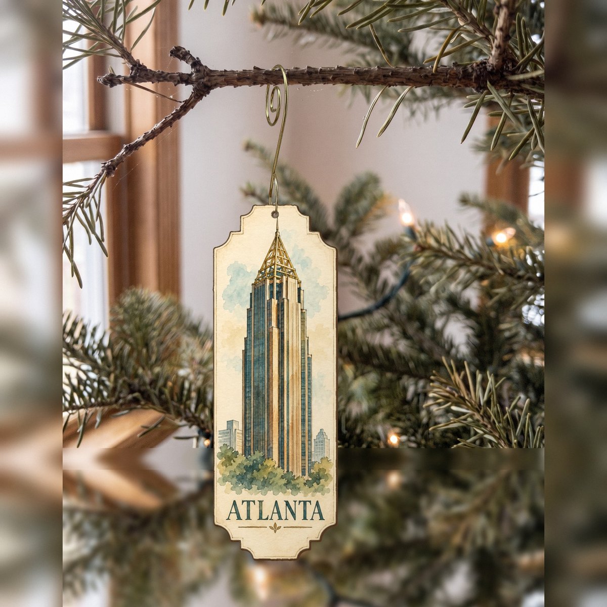 She's Choosing Atlanta Ornament | Pen and Watercolor Wash | S491-O